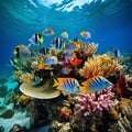 Vibrant Underwater Symphony: Graceful Tropical Fish in Lush Coral Reef Royalty Free Stock Photo