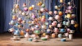 Whimsical Teapot Tower: Vibrant Colors, Intricate Designs, and Playful Pouring