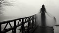 Generative AI, Ethereal Crossing: The Ghostly Bridge Walker Royalty Free Stock Photo