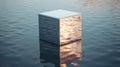 Reflective Serenity: The Captivating Metallic Cube on Calm Waters
