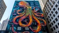 Vibrant Tentacled Marvel in Concrete Jungle./n