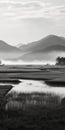 Serene Black And White Photograph Of Misty Mountain Lake