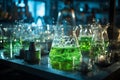 Vibrant Neon Green Toxic Liquid Bubbling in Sterile Lab Setting Royalty Free Stock Photo