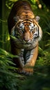 Majestic Bengal Tiger Roaming Through Enchanting Rainforest