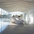 Ethereal Elegance: White Abstract Sculpture in Minimalistic Gallery Royalty Free Stock Photo