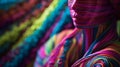Vibrant Abstract Fabric Weaving: Magenta, Turquoise, and Lime Green Yarns