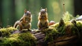 Playful Chipmunks Amidst Enchanting Forest - Capturing Natures Delight