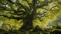 Mystical Majesty: The Ancient Oak Tree Adorned in Moss