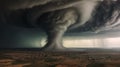 A tornado, with its swirling vortex reaching towards the sky, leaving a trail of chaos and awe in its wake. Generative AI