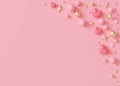 Captivating pink background graced with glossy hearts, pearls and stars creating delightful diagonal cascade