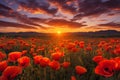 Captivating Poppy field sunset art paint. Generate Ai Royalty Free Stock Photo