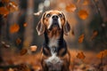 Captivating Portrait of Beagle Dog in Autumn Forest with Falling Leaves and Enchanting Nature Background Royalty Free Stock Photo