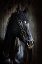 Majestic Obsidian: A Stunning Portrait of a Shiny Black Stallion. Generative AI Royalty Free Stock Photo