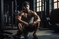 Ai Generative Portrait of a handsome muscular bodybuilder posing over black background.