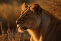 Ai Generative Portrait of a lioness in the forest. Wildlife scene from nature. Lioness in the jungle