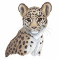 Amur Leopard Cub Portrait with Unique Fur Patterns and Expressive Eyes Against a White Background Royalty Free Stock Photo