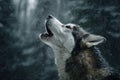 Husky Howling in Snowy Forest, Dramatic Cinematic Portrait Royalty Free Stock Photo