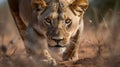 Ai Generative Portrait of a lioness in the forest. Wildlife scene from nature. Lioness in the jungle