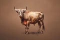 Ai Generative Portrait of a bull on a brown background with copy space