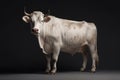 Ai Generative Portrait of a white cow with horns on a dark gray background