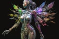 Female robot with futuristic body-art