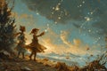 Whimsical stardust collectors, gathering celestial fragments to sprinkle across the sky - Generative AI