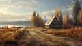 Captivating Post-apocalyptic Cabin Image On A Serene Road Royalty Free Stock Photo