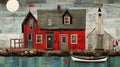 Captivating Red House With Rustic Americana And Folk Art-inspired Illustrations