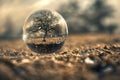 Captivating Reflection of a Tree in a Glass Orb at Sunset Royalty Free Stock Photo