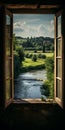 Captivating River Landscape: A Cinematic View Through A Window In Tuscany