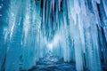 a captivating row of ice columns inside a glacier cave Royalty Free Stock Photo
