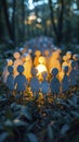 Magical Paper Figures Illuminated in the Forest Royalty Free Stock Photo