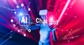 Futuristic Interaction with AI Chat Bot in Virtual Reality Setting, Showcasing Generative Artificial Intelligence Royalty Free Stock Photo