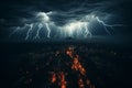 Captivating Scene. Lightning Strikes Amidst Thunderclouds over Urban Cityscape Royalty Free Stock Photo