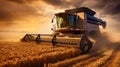 Contemporary Wheat Harvesting with a Modern Combine Harvester in Action Royalty Free Stock Photo