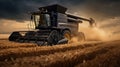 Modern Combine Harvester in Action, Harvesting Wheat from Farmer\'s Fields Royalty Free Stock Photo