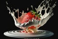 Strawberry in milk splash, isolated on black background Royalty Free Stock Photo