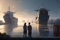 Romantic Sunset Over Bustling Shipping Canal: 3D Studio Max Render