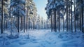 Enchanted Snow-Covered Forest: Serene Winter Pine Wonderland, AI Generated Royalty Free Stock Photo