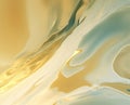 the wallpaper waves against the luminous yellow sky and the organic contours of the polished marble