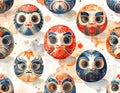 Seamless pattern of traditional Japanese Daruma dolls in vibrant colors Royalty Free Stock Photo