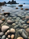 A Captivating Seascape with Stones in the Water.Calm Waters and Coastal Stones.A Seascape Royalty Free Stock Photo