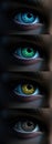 Various. Heterochromia. Brown, Blue, Green, Hazel, Gray, Amber. close-up macro photography. Human eye. Woman, female Royalty Free Stock Photo