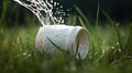 Captivating shot of a milk canister with a graceful stream of fresh milk pouring out against a clean background