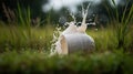 Captivating shot of a milk canister with a graceful stream of fresh milk pouring out against a clean background