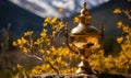 A captivating sight of the golden lamp Ormal, illuminating the vibrant colors of the spring season Royalty Free Stock Photo