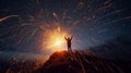 Silhouette of person on hill at night with sparklers