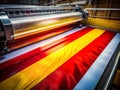 Large Format Printing Witnessing the Creation of a Stunning Spain Flag A Visual Exploration of Plotter Technology and Royalty Free Stock Photo