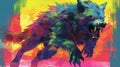 Generative AI, Shadowy Silhouette a werewolf against a colorful, vibrant background