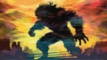 Generative AI, Shadowy Silhouette a werewolf against a colorful, vibrant background